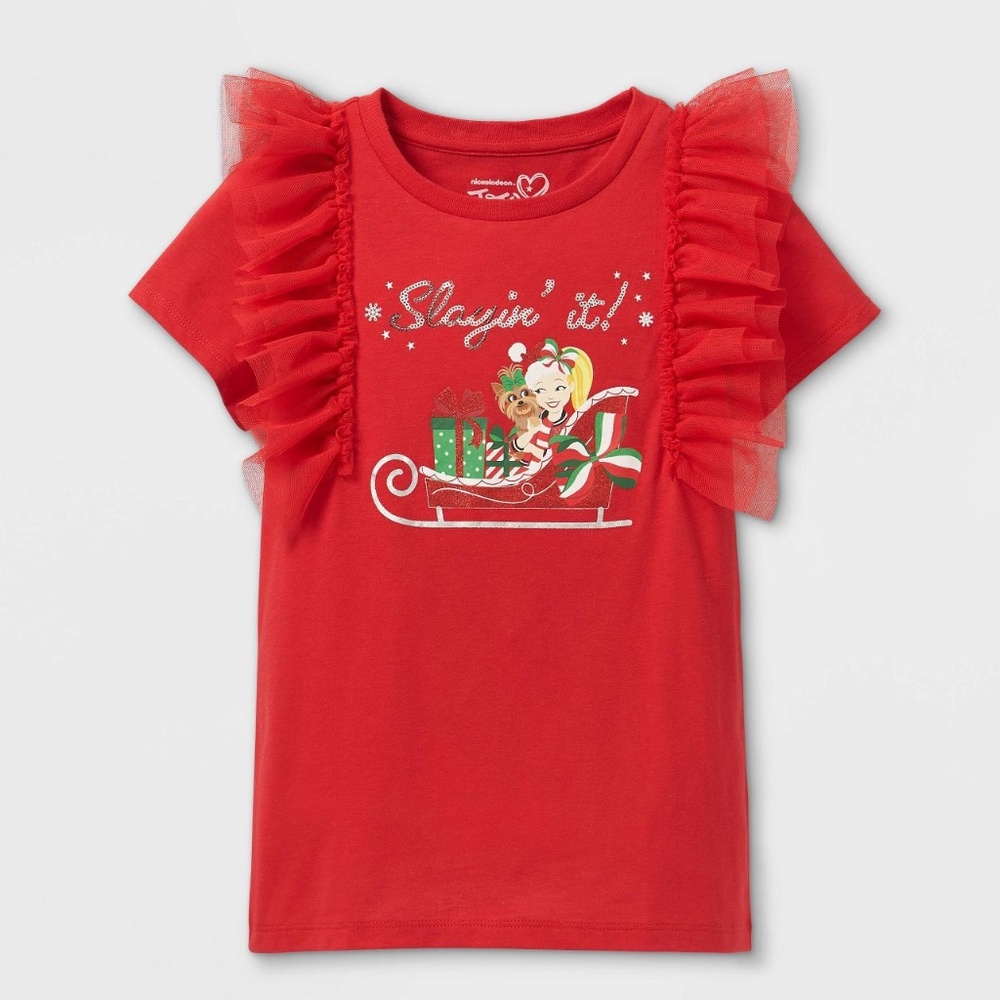 Girls JoJo Siwa Red Christmas Short Sleeve Top  NWT